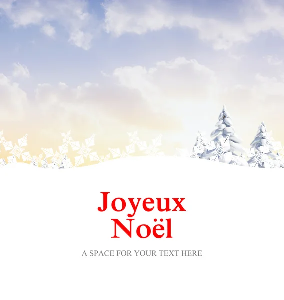 Joyeux noel against snowy landscape — Stock Photo, Image