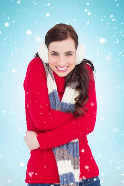 Brunette in winter clothes smiling — Stock Photo, Image