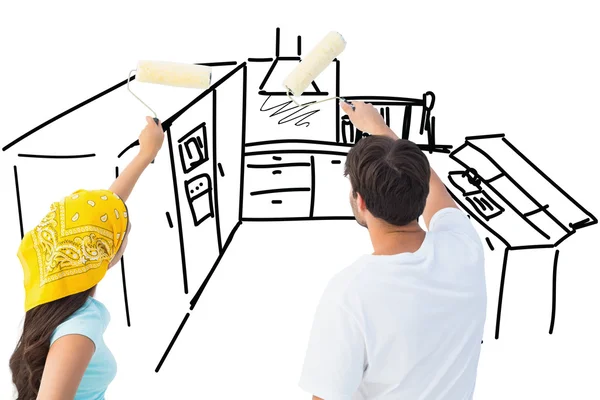 Young couple painting together — Stock Photo, Image