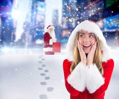 Santa girl with hands on face clipart