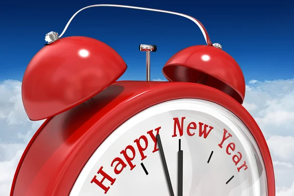 Composite image of happy new year in red alarm clock — Stock Photo, Image