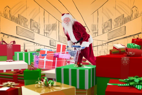 Santa delivering gifts from cart — Stock Photo, Image