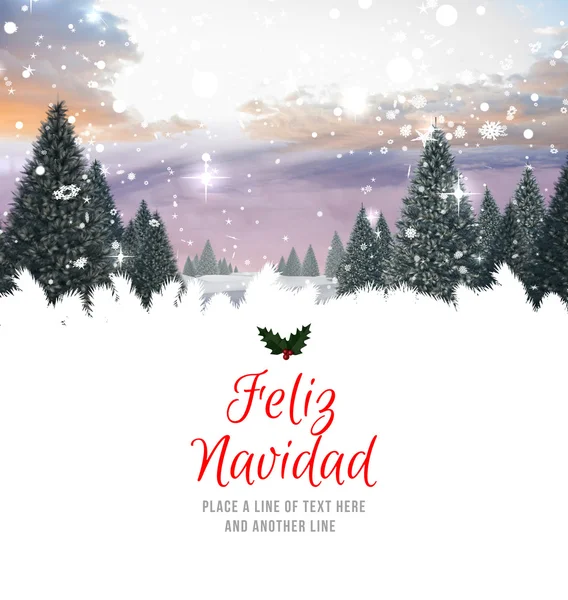 Karlı manzara karşı Feliz navidad — Stok fotoğraf