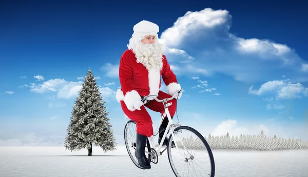 Fröhlicher Vater Weihnachten Radfahren — Stockfoto