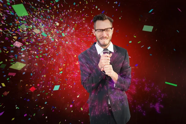 Hipster businessman giving a speech — Stock Photo, Image