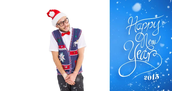 Geeky hipster en chapeau de Père Noël — Photo