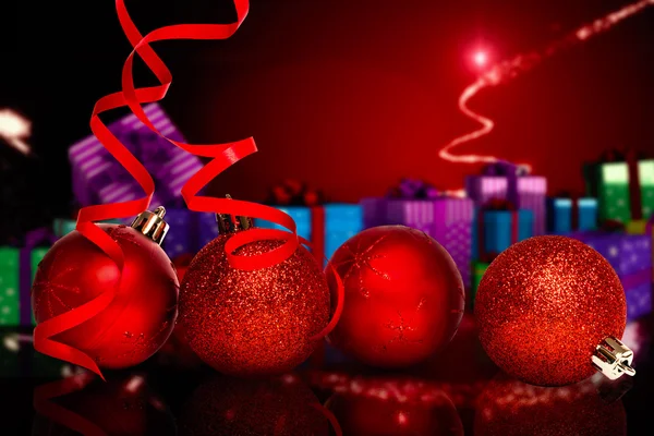 Four red christmas ball decoration — Stock Photo, Image