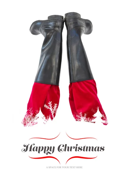 Mikołaje nogi z jego czarne buty — Zdjęcie stockowe