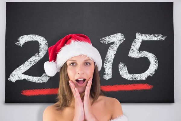 Pretty santa girl with hands on face — Stock Photo, Image