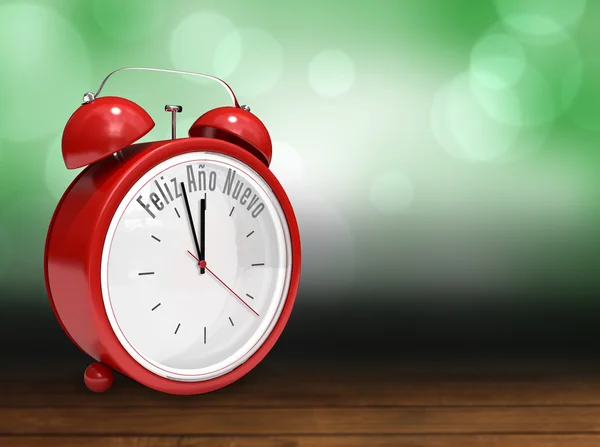 Feliz año nuevo in alarm clock — Stock Photo, Image