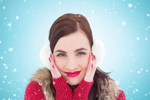 Brunette in winter clothes smiling — Stock Photo, Image