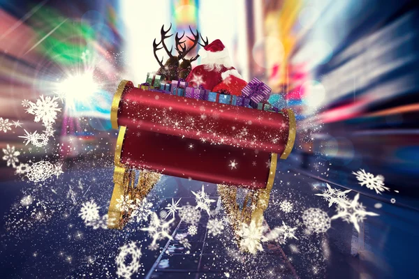 Composite image of santa flying his sleigh — Stock Photo, Image