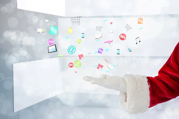 Santa claus presenting with hand — Stock Photo, Image