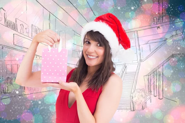 Bruna festiva che tiene regalo — Foto Stock