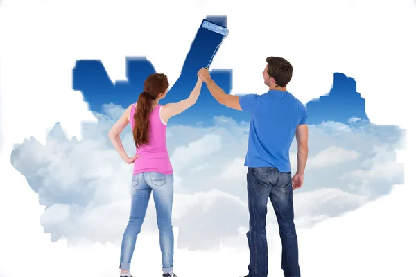 Paar malt gemeinsam einen Himmel — Stockfoto