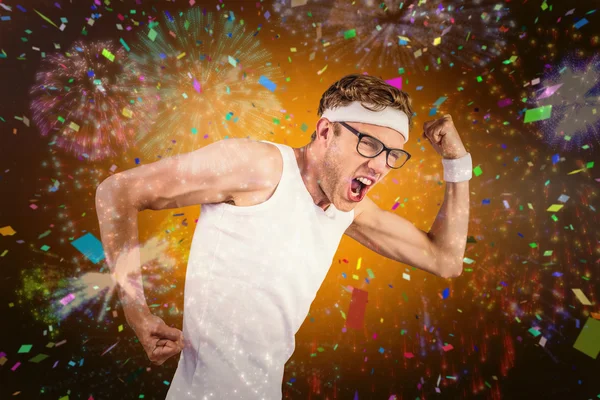 Geeky hipster posing in sportswear — Stock Photo, Image