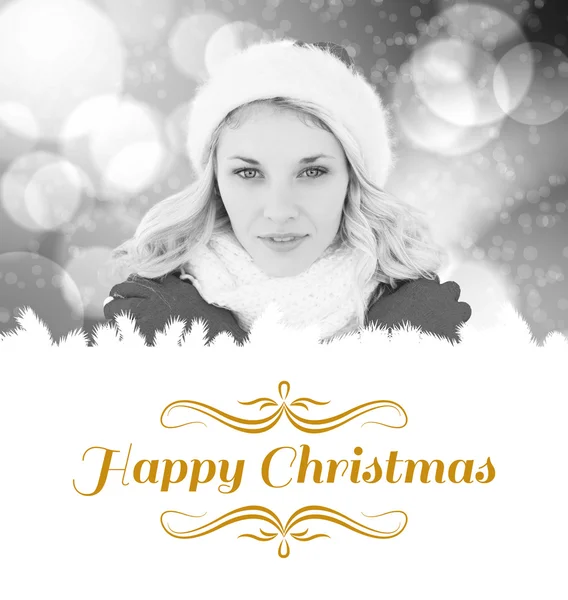 Composite image of happy festive blonde — Stock Photo, Image