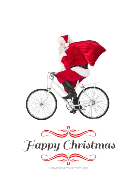 Santa entrega de regalos con bicicleta —  Fotos de Stock