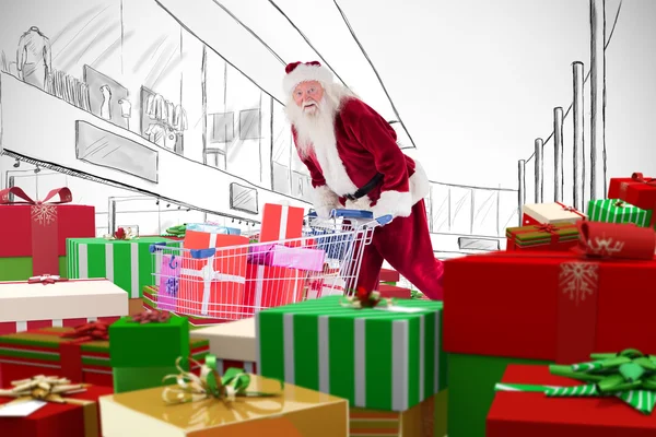 Santa consegna regali dal carrello — Foto Stock