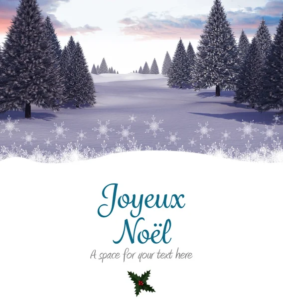 Joyeux noel against snowy landscape — Stock Photo, Image