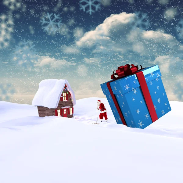 Santa leverera stora gåva — Stockfoto