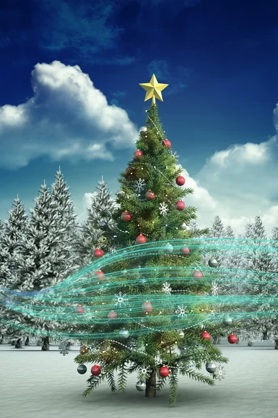 Christmas tree with falling snow — Stock Photo, Image