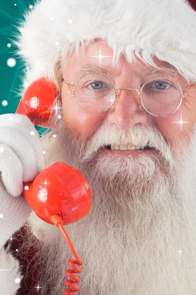 Santa onun kırmızı telefon — Stok fotoğraf