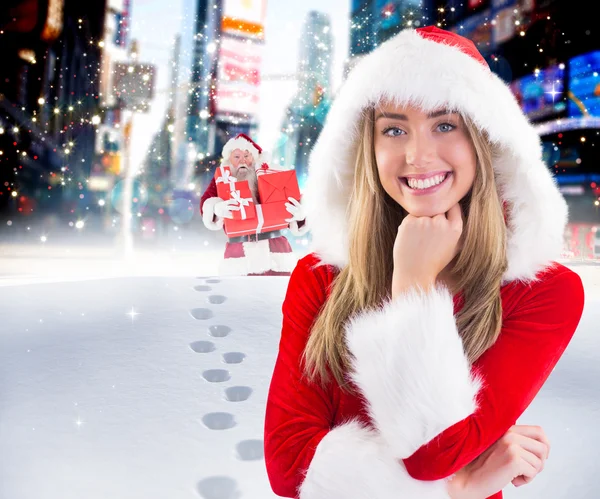 Pretty santa girl smiling at camera — Stock Photo, Image