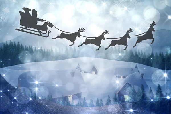 Silhouette of santa claus and reindeer — Stock Photo, Image