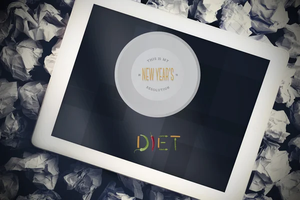 Nova resolução de anos de dieta contra tablet — Fotografia de Stock