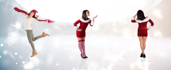 Different pretty girls in santa outfit — Stock Photo, Image