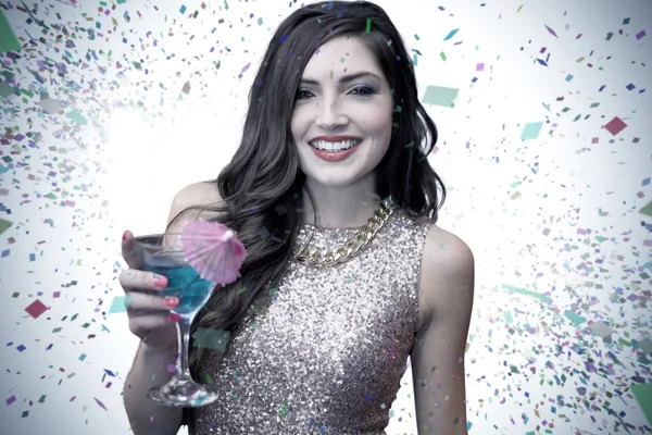 Composite image of brunette with cocktail — Stock Photo, Image