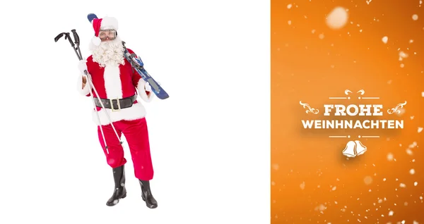 Santa claus holding ski and ski poles — Stock Photo, Image