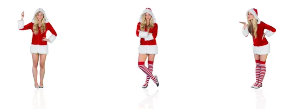 Mooi meisje in santa outfit bedrijf in hand — Stockfoto