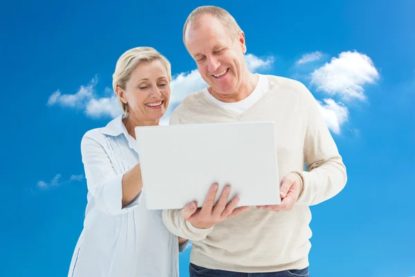 Happy mature couple using laptop — Stock Photo, Image