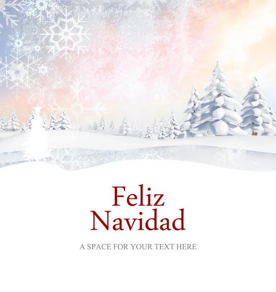 Feliz navidad mot snöiga landskap — Stockfoto