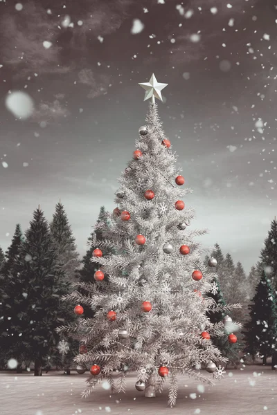Vánoční strom s padající sníh — Stock fotografie