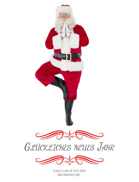 Weihnachtsmann in Baum-Pose — Stockfoto