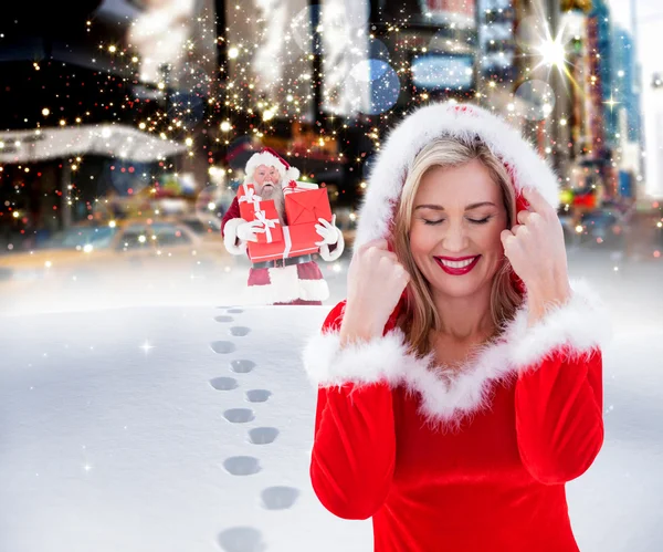 Festive blonde with hood up — Stock Photo, Image