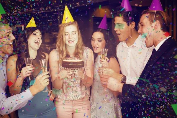 Attractive friends celebrating a birthday — Stock Photo, Image