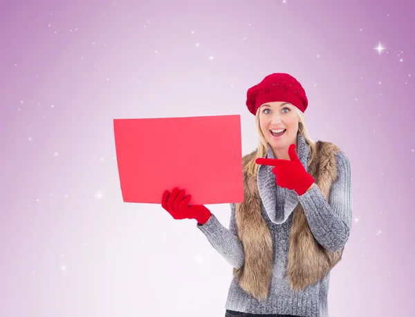 Blonde holding red sign — Stock Photo, Image