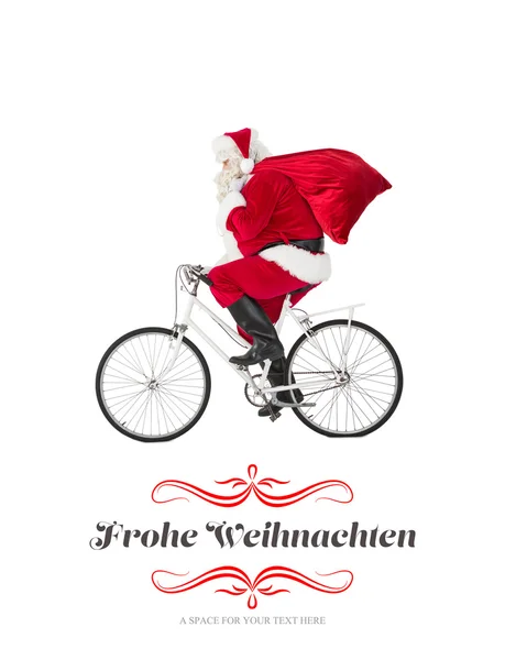 Santa claus leveren geschenken met fiets — Stockfoto