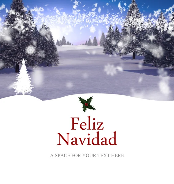 Feliz navidad against snowy landscape — Stock Photo, Image