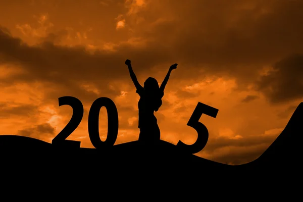 Composite image of cheering female silhouette — Stock Photo, Image