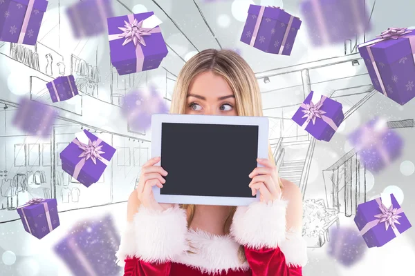 Santa flicka anläggning tablet — Stockfoto