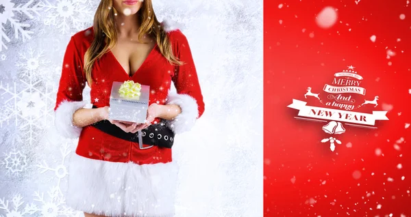 Seksi Noel Baba kız holding hediye — Stok fotoğraf