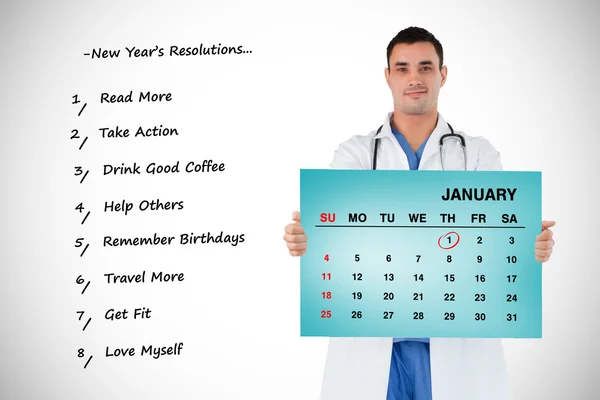 Retrato de um médico segurando um calendário — Fotografia de Stock