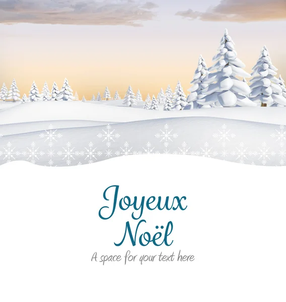 Joyeux noel mot snöiga landskap — Stockfoto