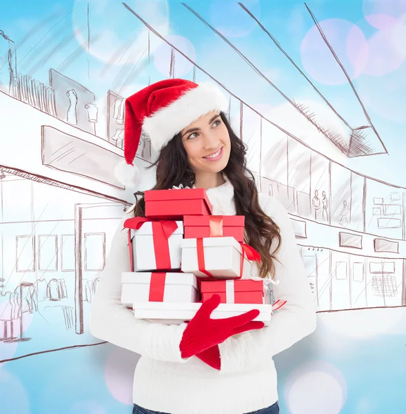 Brunette in santa hat — Stock Photo, Image