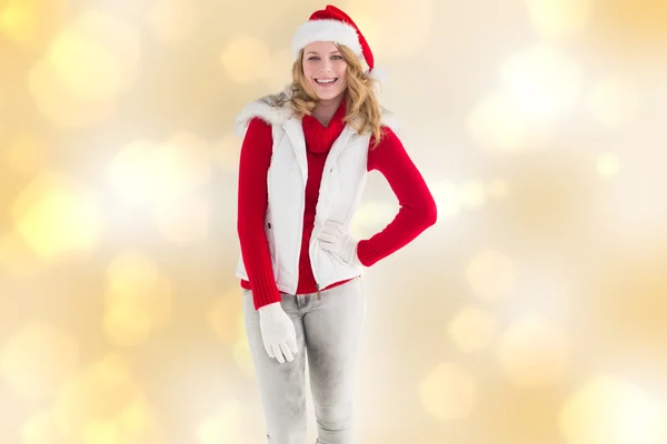 Smiling pretty blonde standing in warm clothes — Stock Photo, Image